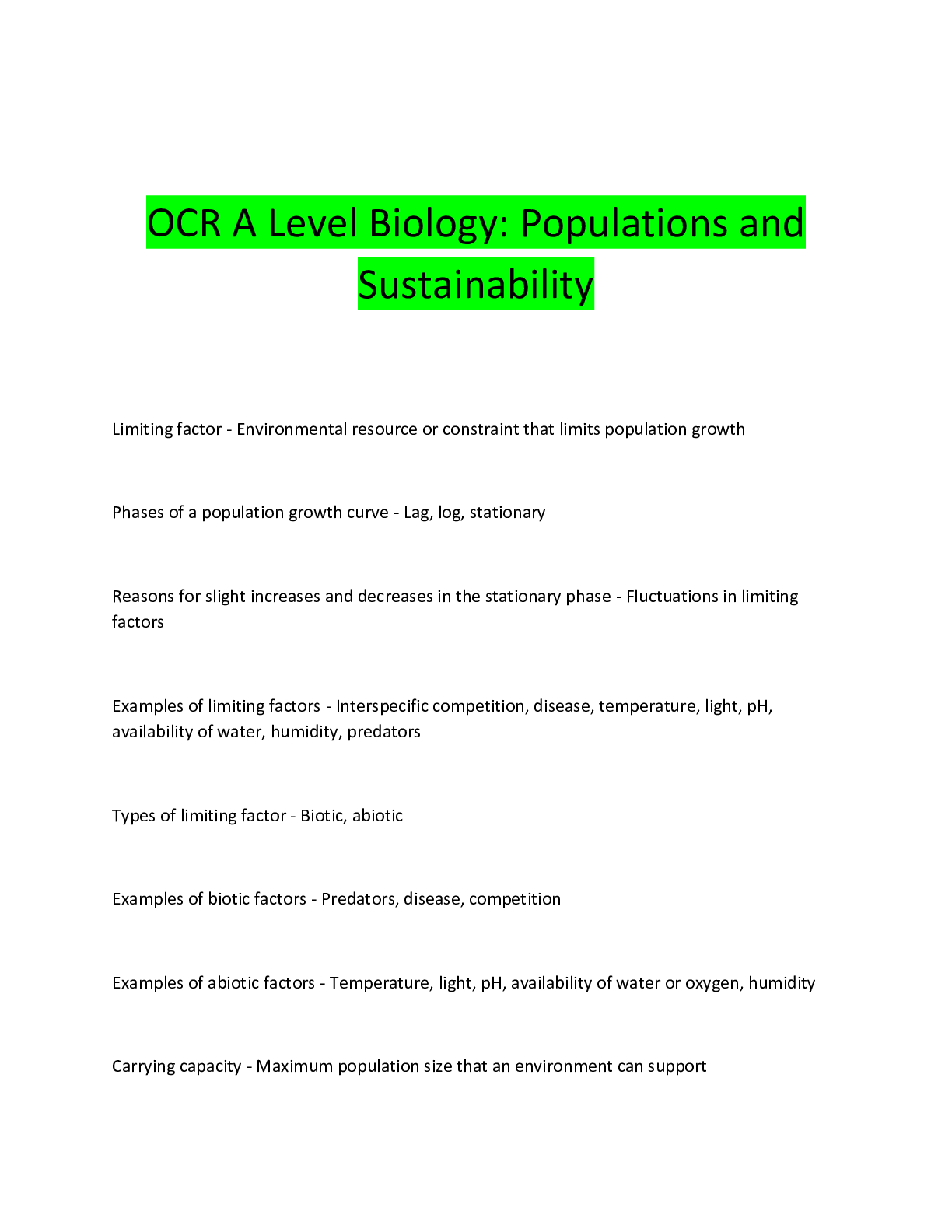Preview image for OCR A Level Biology: Populations and  Sustainability